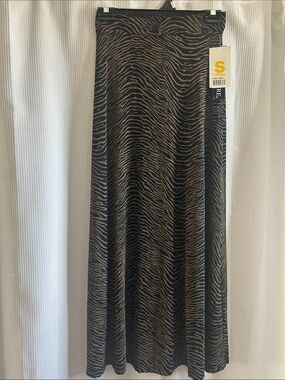 Tape Measure Black & Brown Zebra Maxi Skirt - Small, NWT